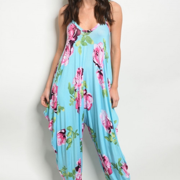 BLUE FLORAL PRINT JUMPSUIT - Picture 2 of 6